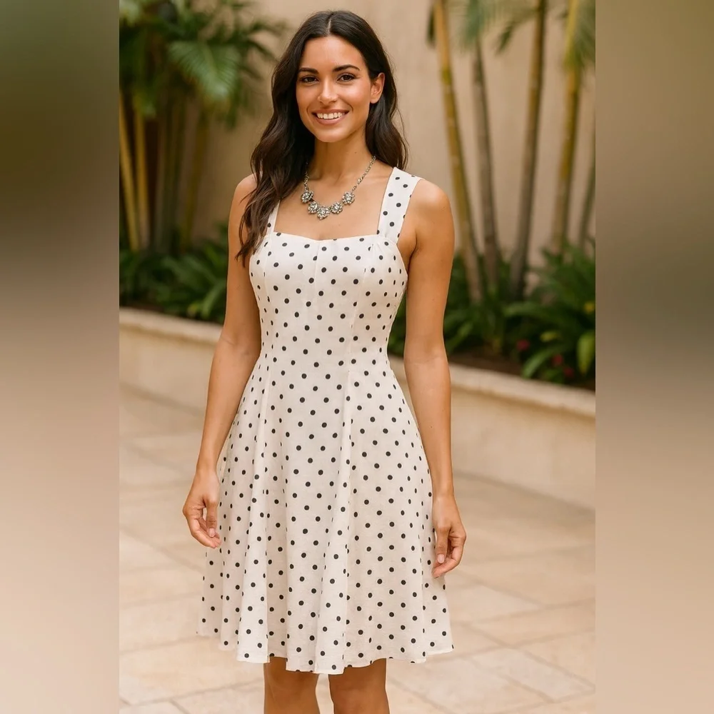 Vintage 90s The Limited Polka Dot Cross Back Dress Black White Open Back Size 6